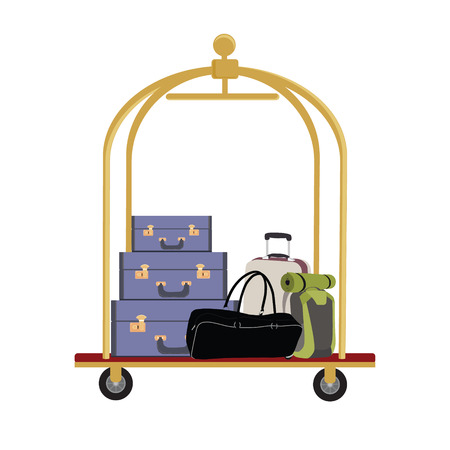 45910518 - vector illustration of hotel luggage cart with luggage, briefcase, backpack and bag. luggage trolley