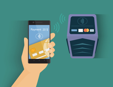 modern illustration of mobile payment by credit card via smartphone